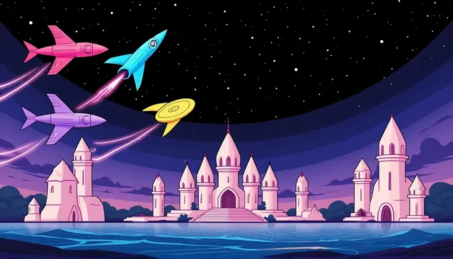 Eclipse Palace title card: the four pilot ships over an eclipsed pearl palace